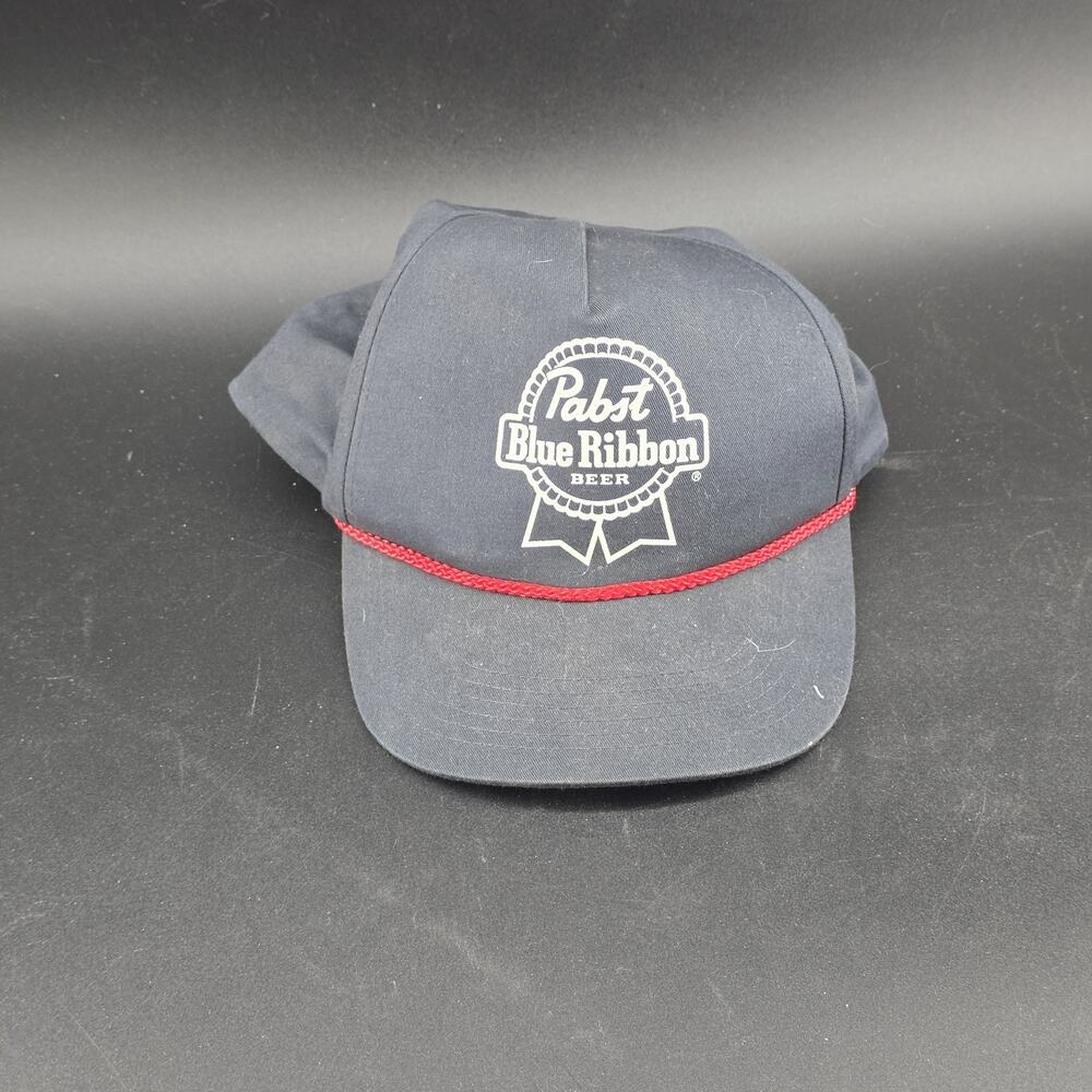 Pabst Blue Ribbon Beer PBR Logo Hat Cap Navy Blue Red Rope Snapback Breweriana